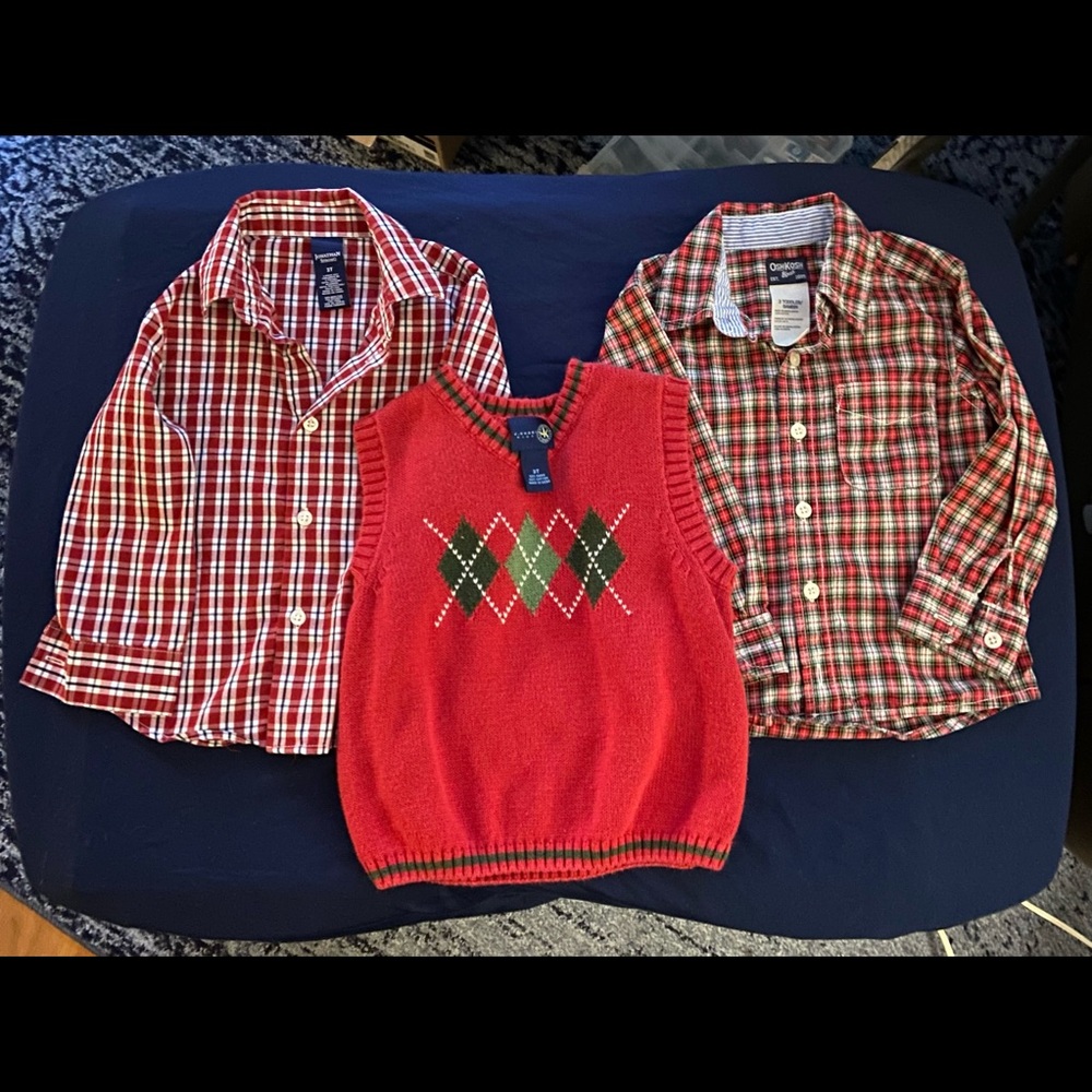 3T Kids Sweater & Long Sleeve Button Down X2… Christmas Pic Combo